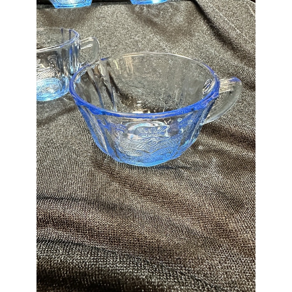 Indiana Glass Federal Madrid Blue Recollection 4 Tea Cups Depression, Glass - Picture 8 of 10
